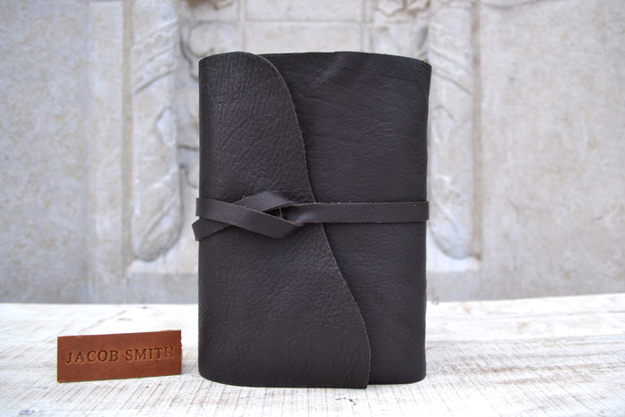 5.5x8 Recycled Handmade Dark Brown Leather Journal - OakPo Paper Co.