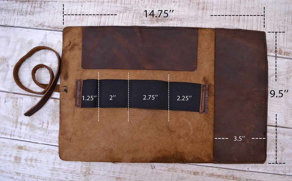 leather roll, distressed leather pencil case - OakPo Paper Co.