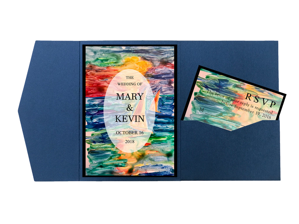 Navy Blue -- Pocket Invitations Style B (5 1/8 × 7 1/4) - OakPo Paper Co.