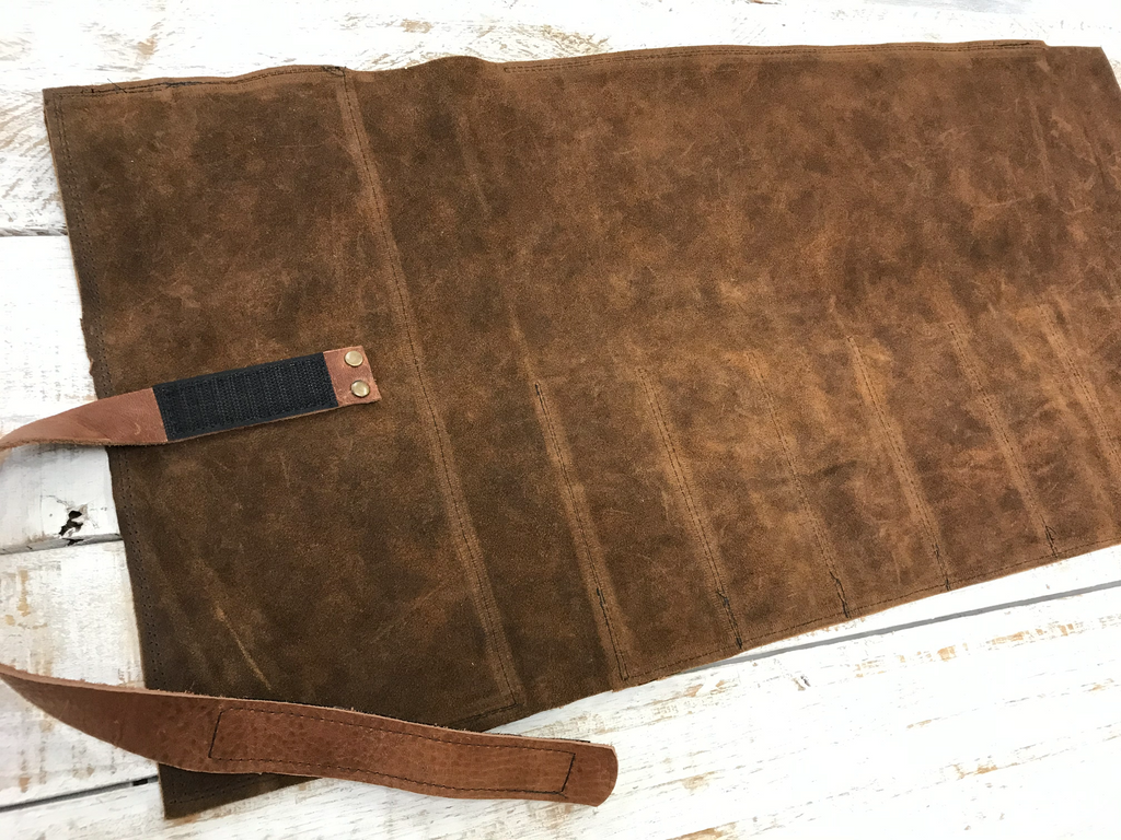 Leather Artist Roll with Zipper Pouch, Personalized Leather Pencil Roll