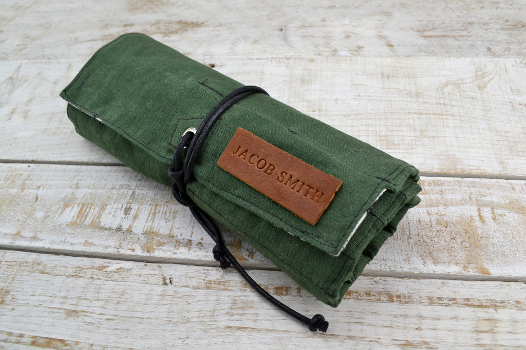 Green Artist Roll, Pencil Holder, Pencil Roll Case, Personalized Pencil Roll - OakPo Paper Co.