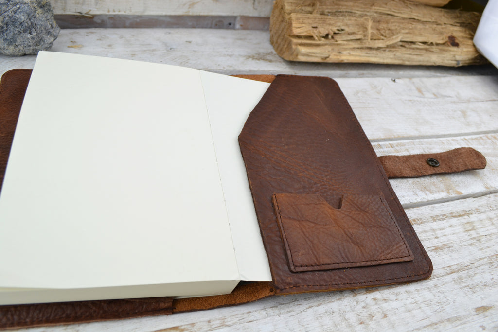Brown Leather Journal, Blank insert notebook and one book mark, Personalized leather journal - OakPo Paper Co.