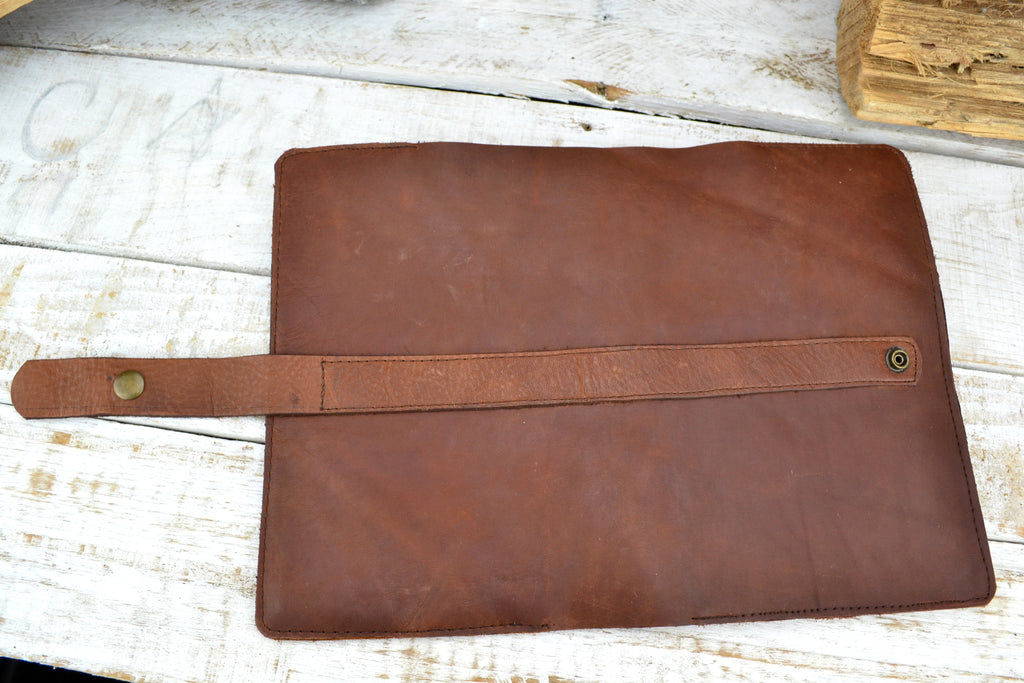 Brown Leather Journal, Blank insert notebook and one book mark, Personalized leather journal - OakPo Paper Co.