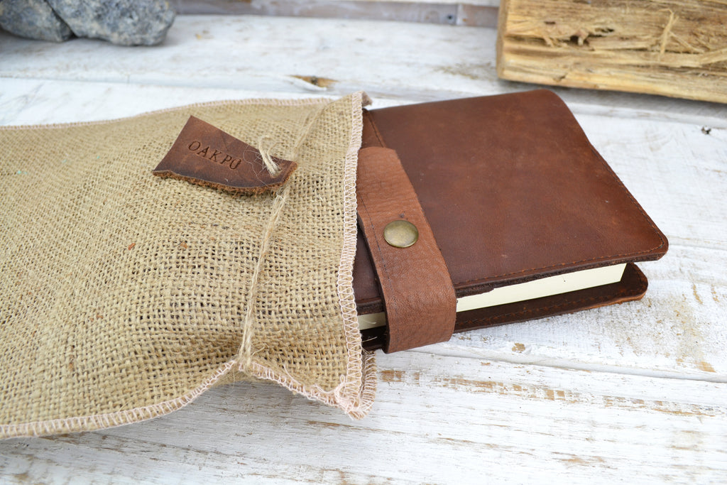 Brown Leather Journal, Blank insert notebook and one book mark, Personalized leather journal - OakPo Paper Co.