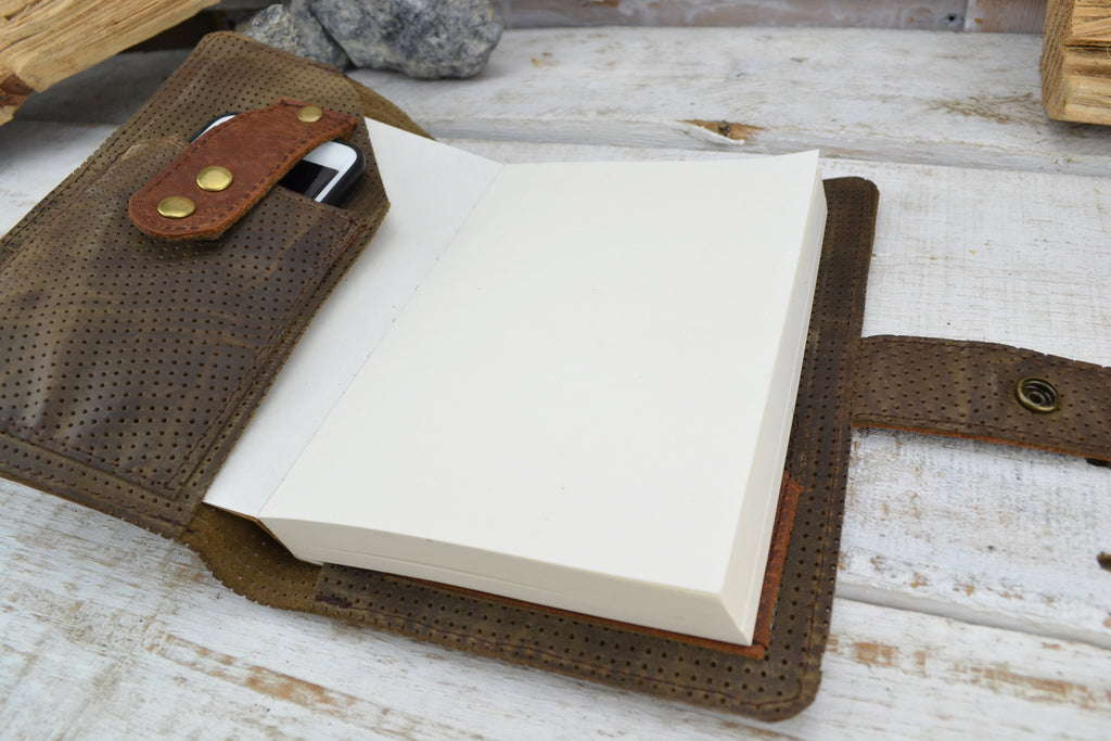 6''x9'' Leather Journal, Blank insert notebook and one book mark - OakPo Paper Co.