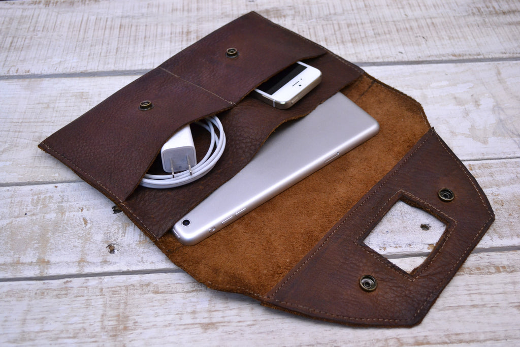 Recycled Leather ipad/ phone Charger Holder - OakPo Paper Co.