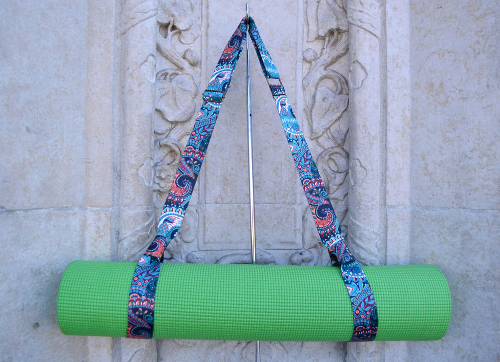 Yoga Mat Strap, Adjustable Yoga Mat Carrier with adjustable bronze buckle, Personalized yoga mat carrier - OakPo Paper Co.