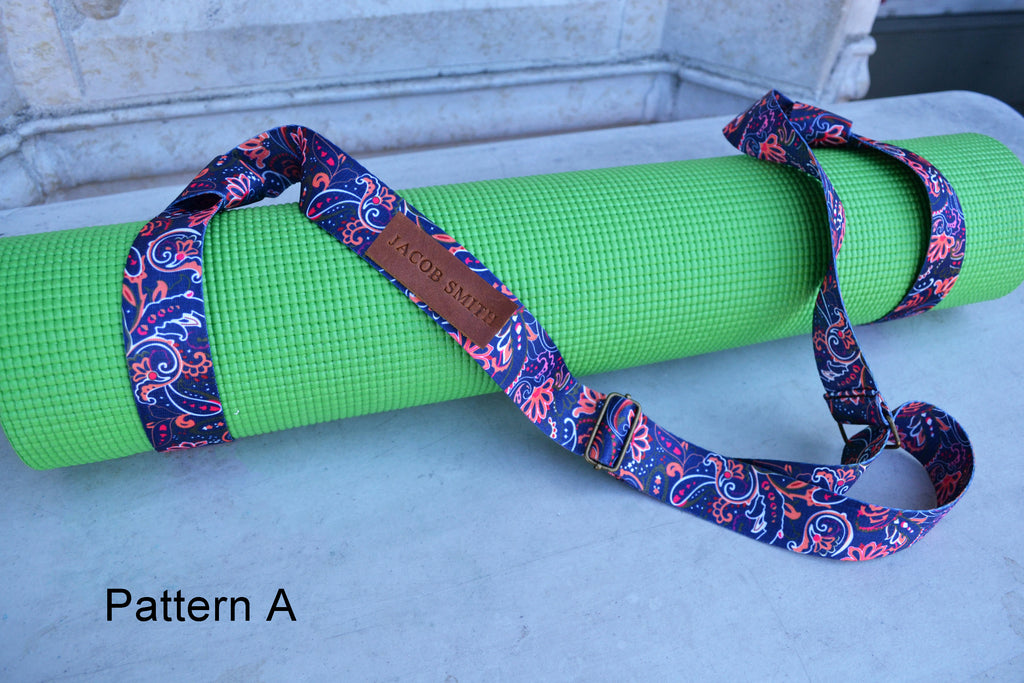 Yoga Mat Strap, Adjustable Yoga Mat Carrier with adjustable bronze buckle, Personalized yoga mat carrier - OakPo Paper Co.
