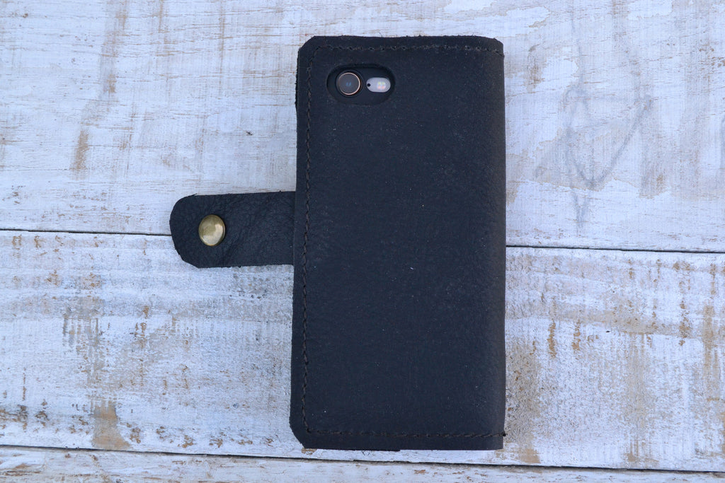 Black distressed Leather iPhone 8/7 Case, Wallet Case - OakPo Paper Co.