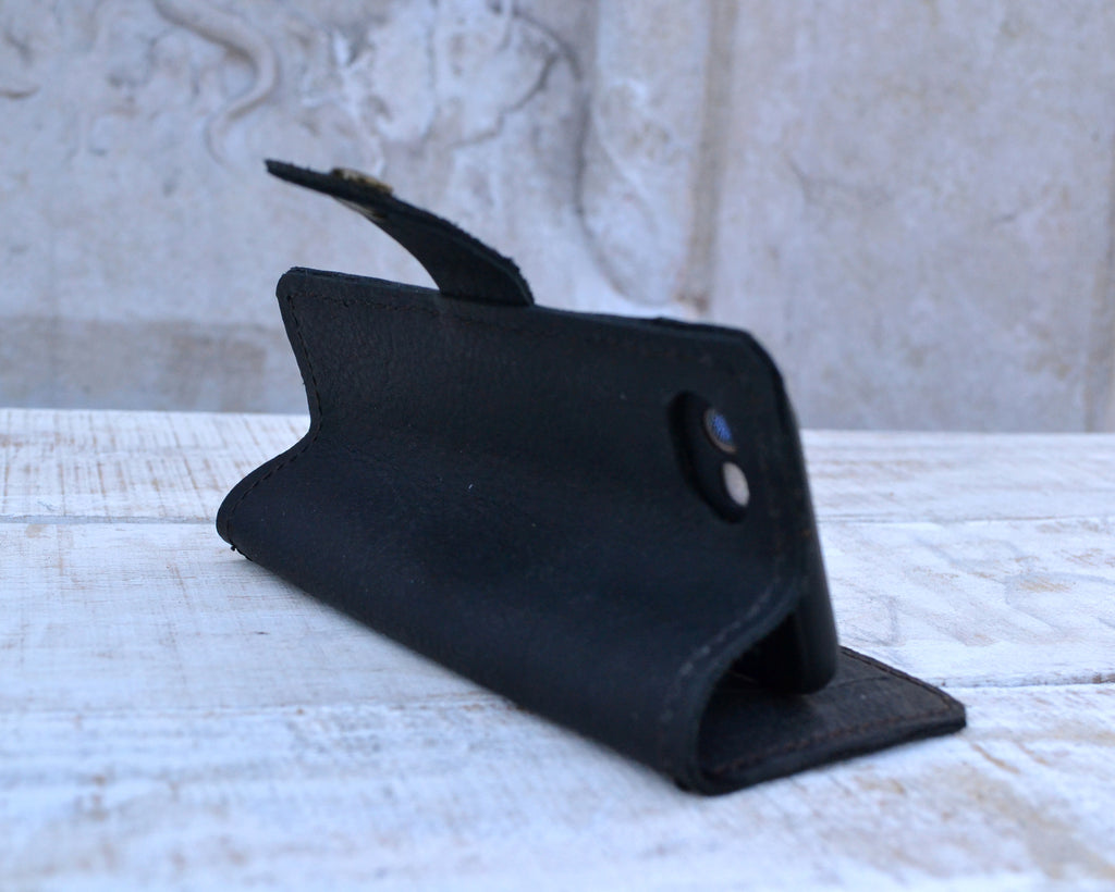 Black distressed Leather iPhone 8/7 Case, Wallet Case - OakPo Paper Co.