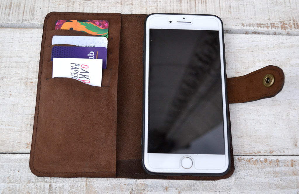 Dark Brown leather iPhone 6 plus Wallet Case - OakPo Paper Co.