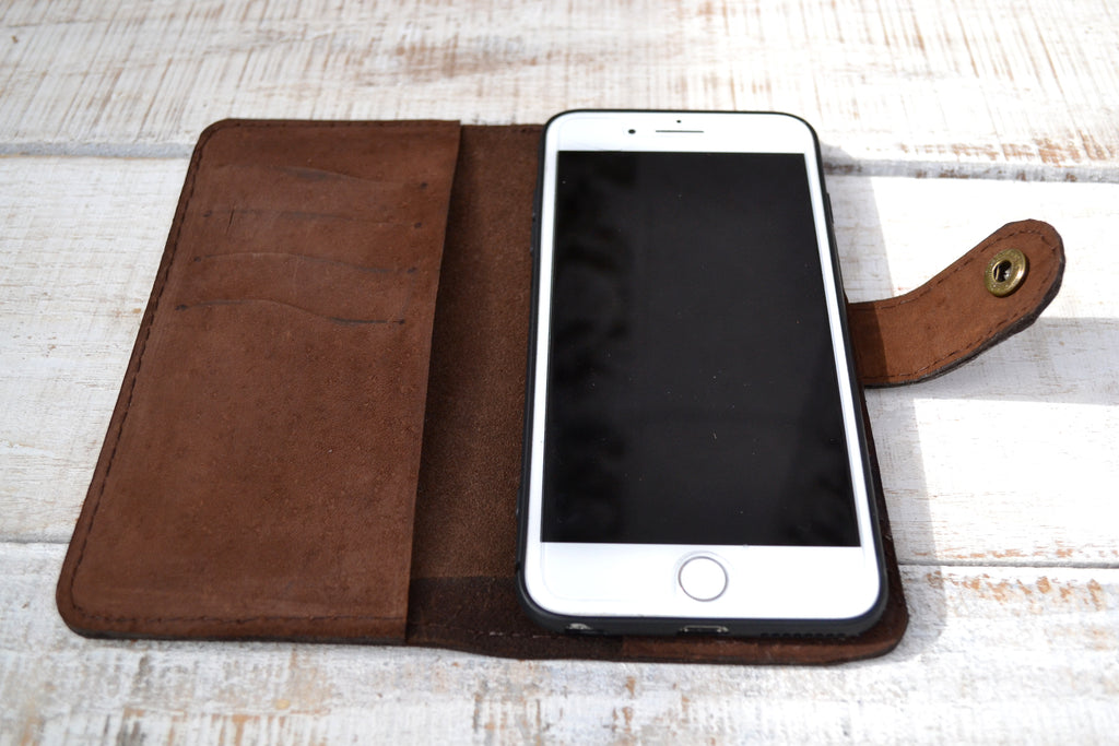Dark Brown leather iPhone 6 plus Wallet Case - OakPo Paper Co.