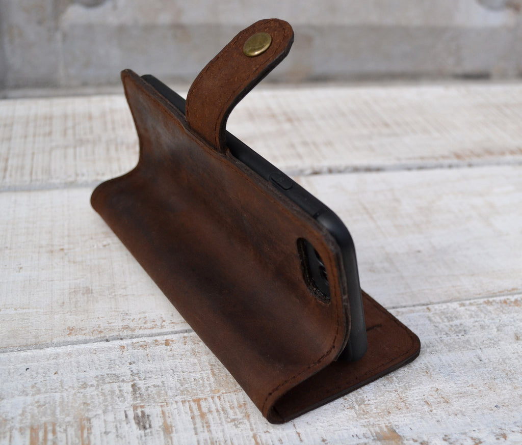 Dark Brown leather iPhone 6 plus Wallet Case - OakPo Paper Co.
