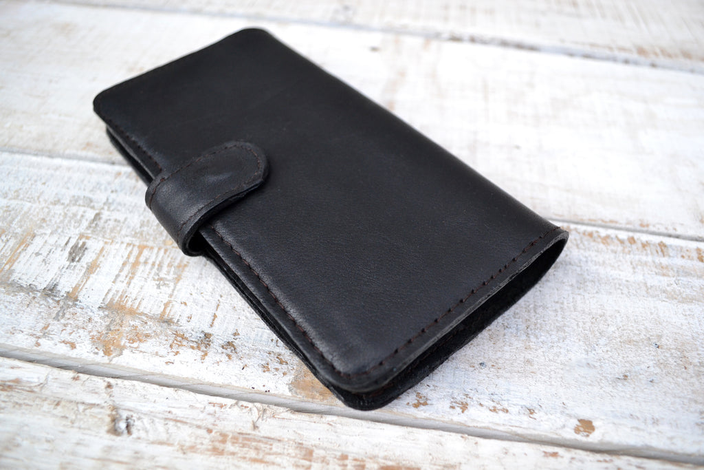 Black leather iPhone XS Max wallet case - OakPo Paper Co.
