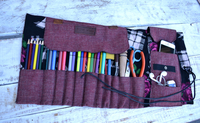 Artist Roll, Pencil Roll Case, Pencil Holder, Paint Brush Roll, Personalized Pencil Roll - OakPo Paper Co.