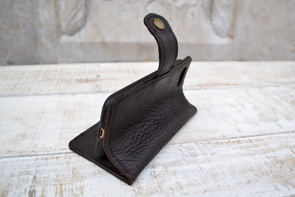 Brown leather iPhone 8 / 7 wallet case - OakPo Paper Co.