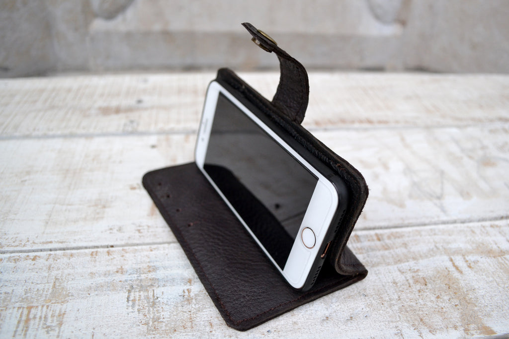 Brown leather iPhone 8 / 7 wallet case - OakPo Paper Co.