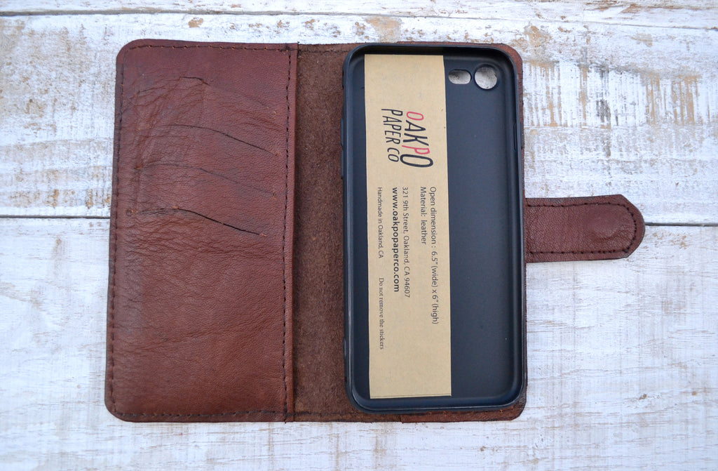 Leather Phone wallet case, iPhone 8 / 7 wallet case - OakPo Paper Co.