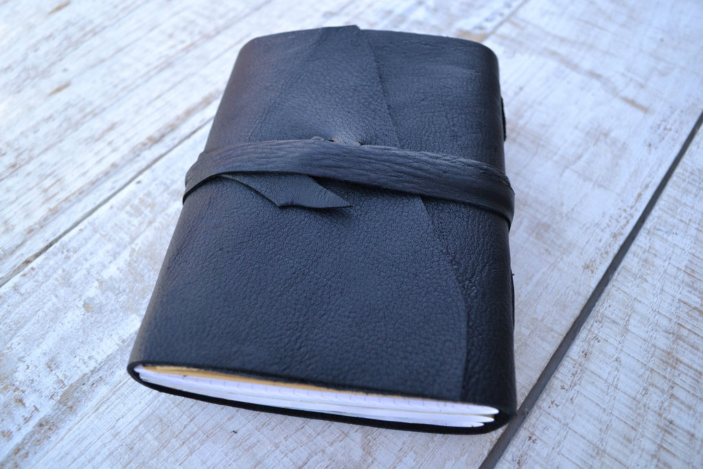 Hand-Marbled cover notebooks, Black Distressed Leather Notebook, Personalized notebook - OakPo Paper Co.
