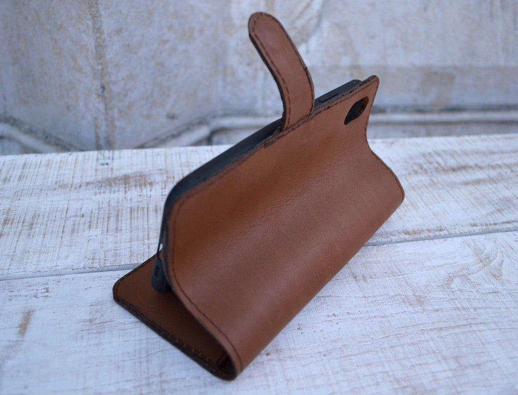 Leather iPhone XS Max wallet case, iPhone case, iPhone cover, Handmade iPhone case - OakPo Paper Co.