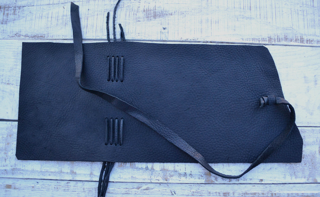 Black Distressed Leather Notebook. - OakPo Paper Co.