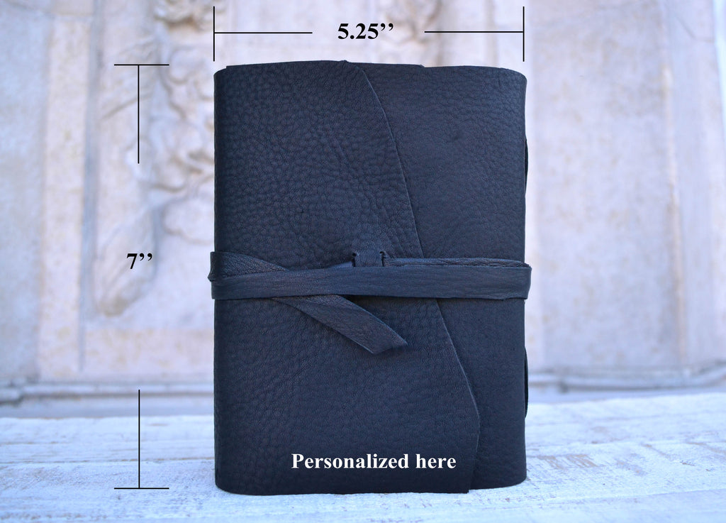 Black Distressed Leather Notebook. - OakPo Paper Co.