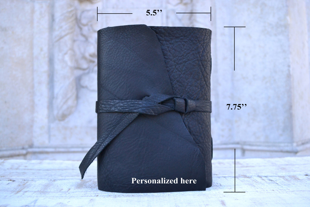 5.5x7.75 leather journal, 4 hand-marbled cover inserts. Refillable journal, Personalized notebook - OakPo Paper Co.