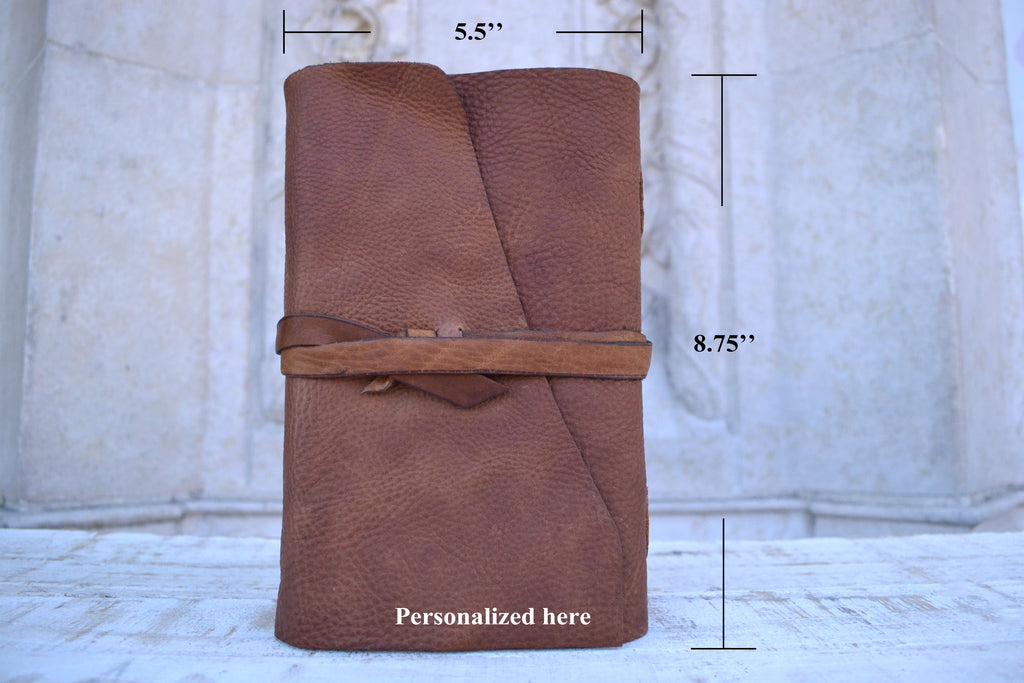 5.5x8.75 Leather Journal, 4 Hand-marbled Journal, Personalized Journal, Refillable Notebooks - OakPo Paper Co.