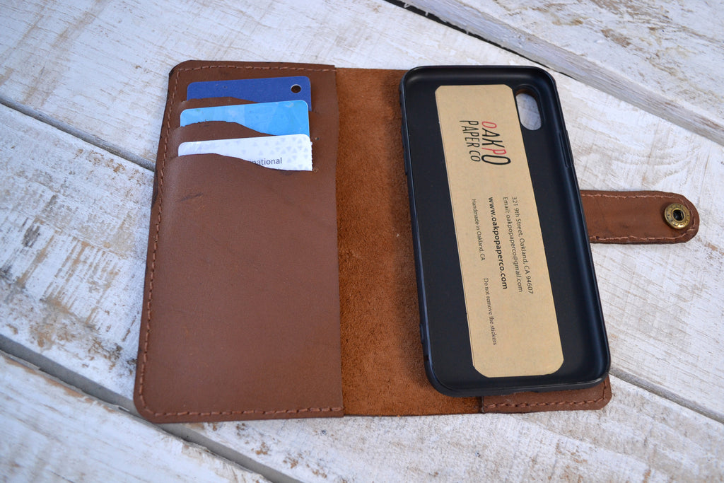 leather iPhone X / XS wallet case, iPhone case - OakPo Paper Co.