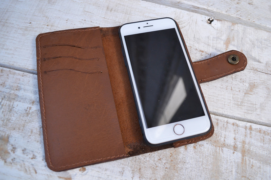 Leather iPhone 8 wallet case - OakPo Paper Co.