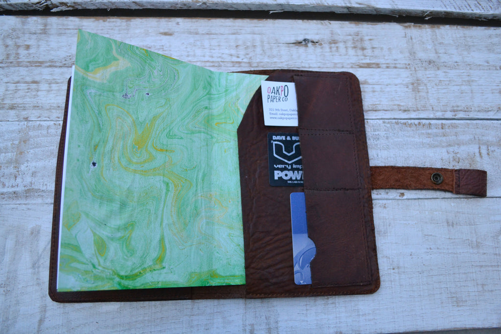 5.75''x9'' Leather Pocket Journal, Hand-stitching blank notebook and one book mark, Personalized Leather Journal - OakPo Paper Co.