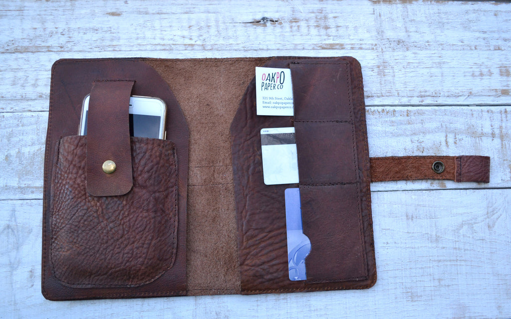 5.75''x9'' Leather Pocket Journal, Hand-stitching blank notebook and one book mark, Personalized Leather Journal - OakPo Paper Co.