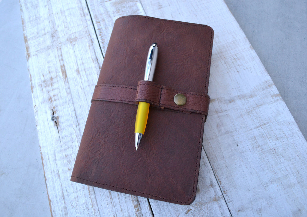 5.75''x9'' Leather Pocket Journal, Hand-stitching blank notebook and one book mark, Personalized Leather Journal - OakPo Paper Co.