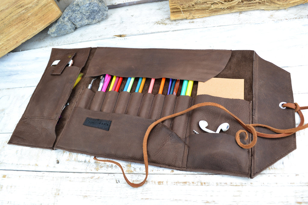 Artist Roll, Leather Pencil Roll, Personalized Pencil Roll - OakPo Paper Co.