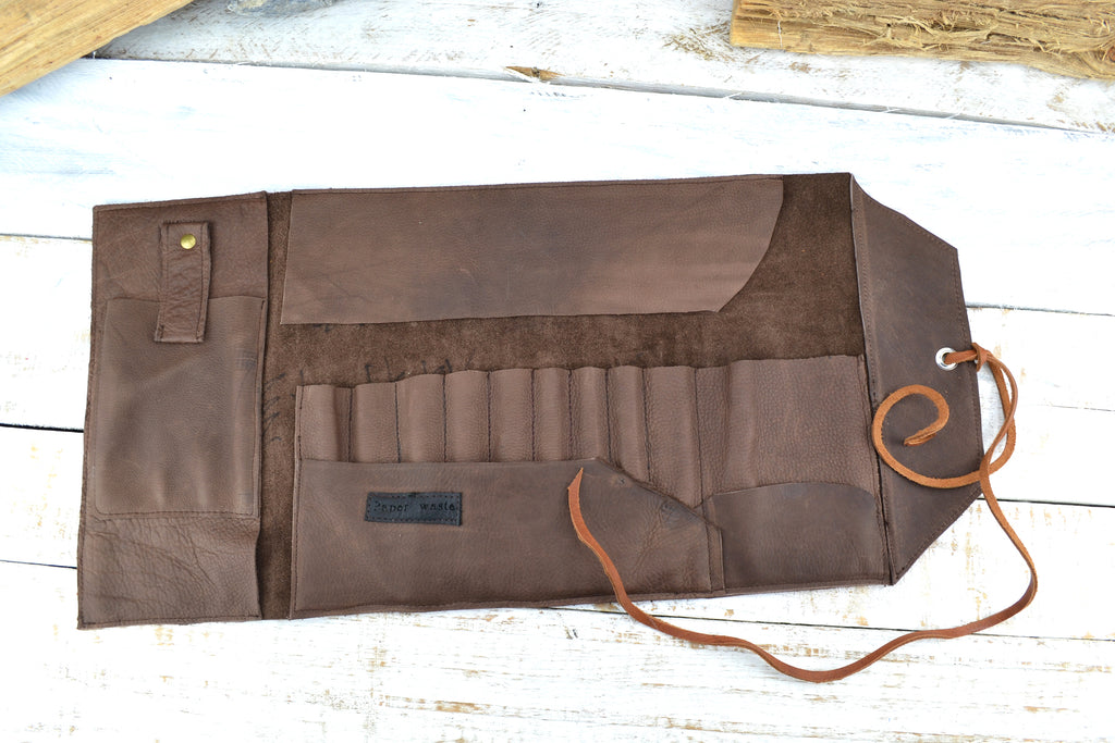 Artist Roll, Leather Pencil Roll, Personalized Pencil Roll - OakPo Paper Co.
