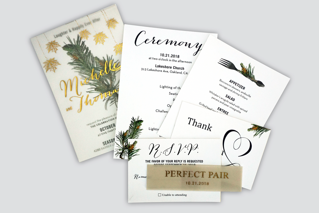 Gold Foil Pine Wedding Invitation Card - #8 - OakPo Paper Co.