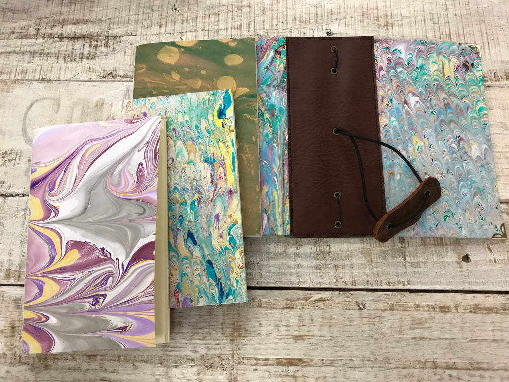 Marbled Traveler's notebook with 3 refillable notebooks - OakPo Paper Co.