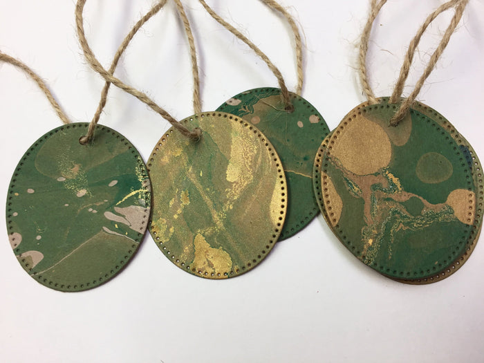 Gold & Green Oval Hand Marbled Gift Tag Kit - OakPo Paper Co.