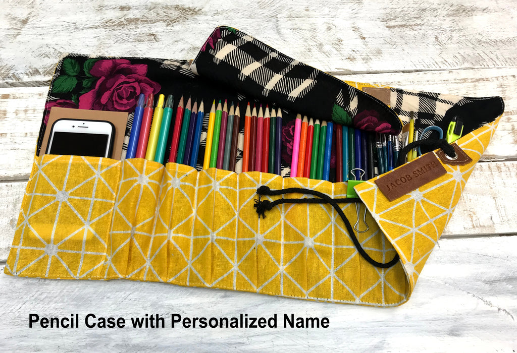Yellow Personalized Pencil Roll, Pencil Roll Case
