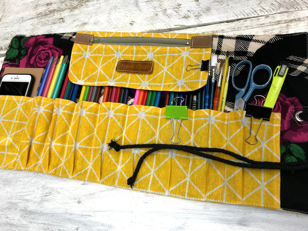 Yellow Personalized Pencil Roll, Pencil Roll Case