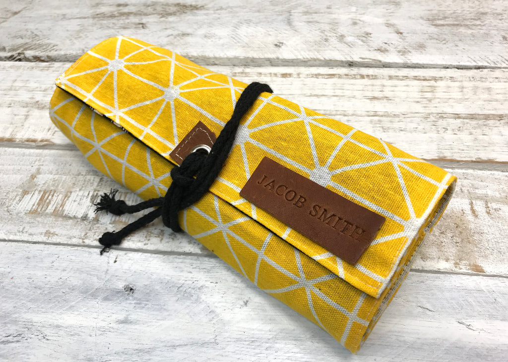 Yellow Personalized Pencil Roll, Pencil Roll Case