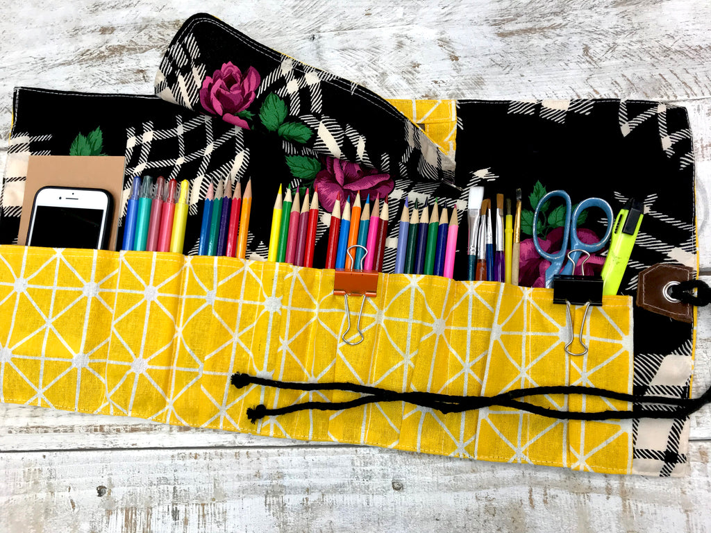 Yellow Personalized Pencil Roll, Pencil Roll Case