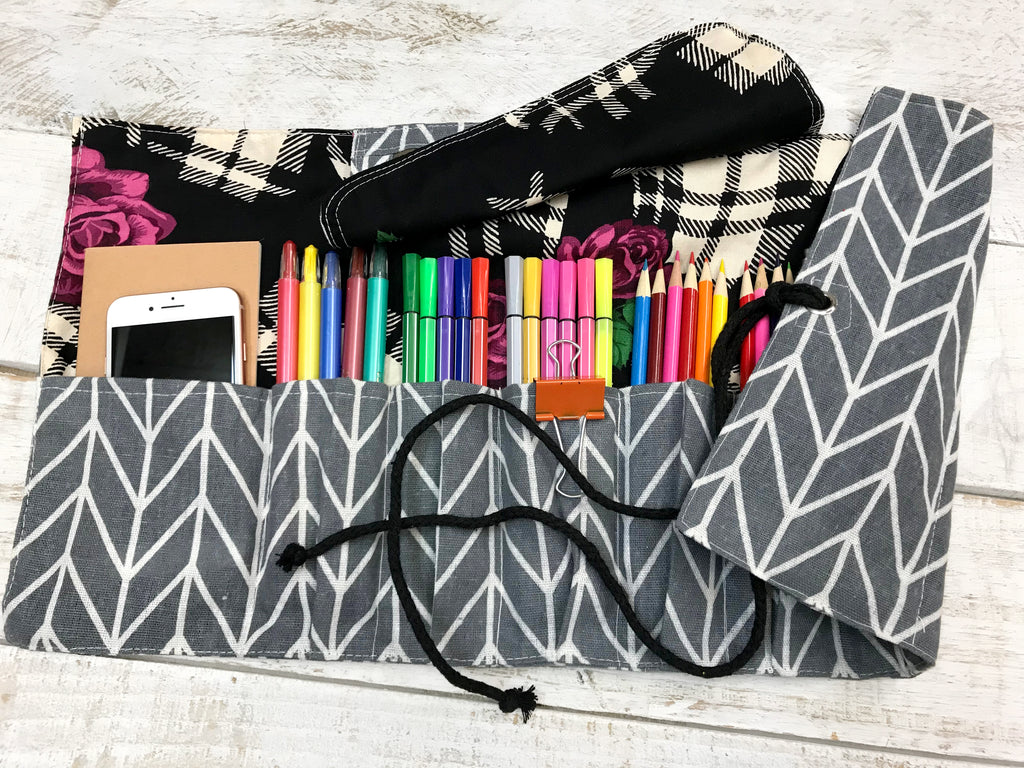 Gray Personalized Pencil Roll, Pencil Roll Case