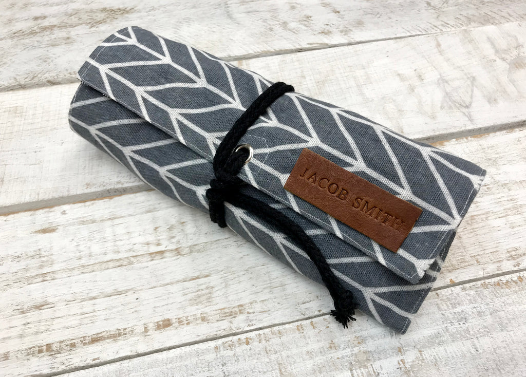 Gray Personalized Pencil Roll, Pencil Roll Case