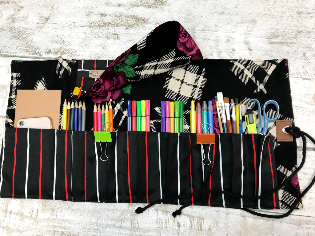 Striped Fabric Pencil Roll, Personalized Artist Pencil Roll