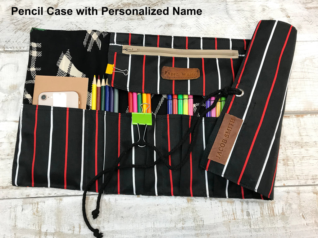 Striped Fabric Pencil Roll, Personalized Artist Pencil Roll