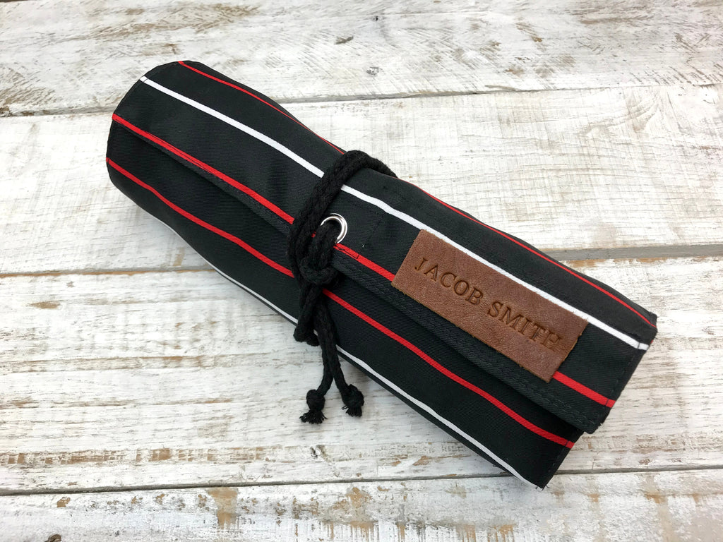Striped Fabric Pencil Roll, Personalized Artist Pencil Roll