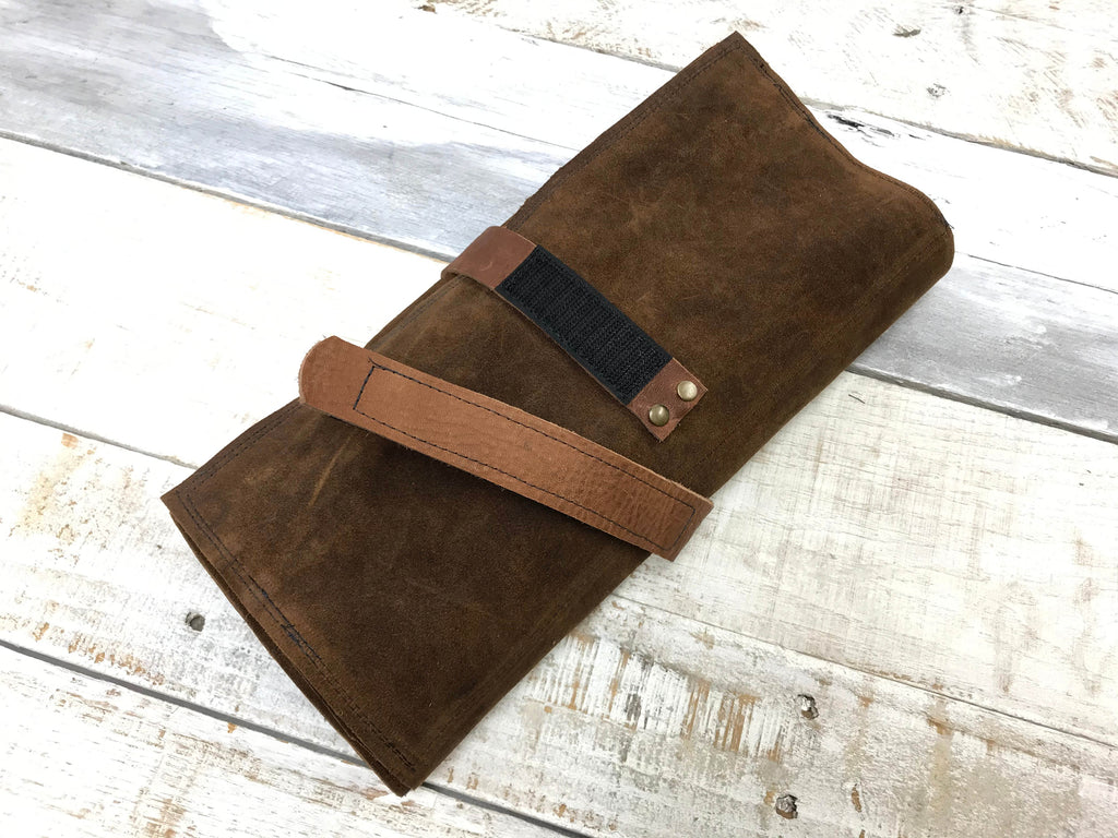 Leather Artist Roll with Zipper Pouch, Personalized Leather Pencil Roll