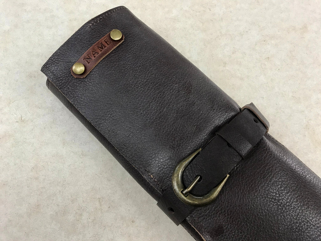 Personalized Leather Pencil Roll with Zipper Pouch