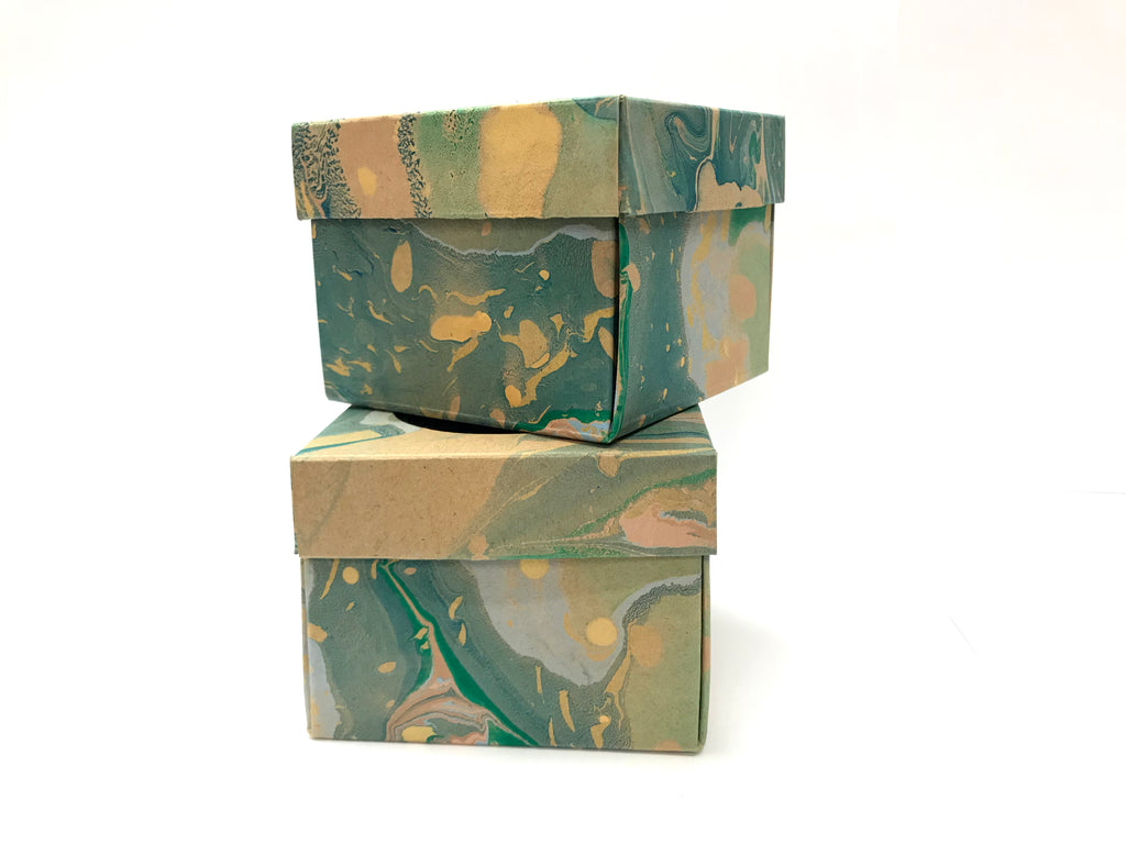 10 Marbled Gift Box with Window -- 3.45''x3.45''x2.75'' - OakPo Paper Co.